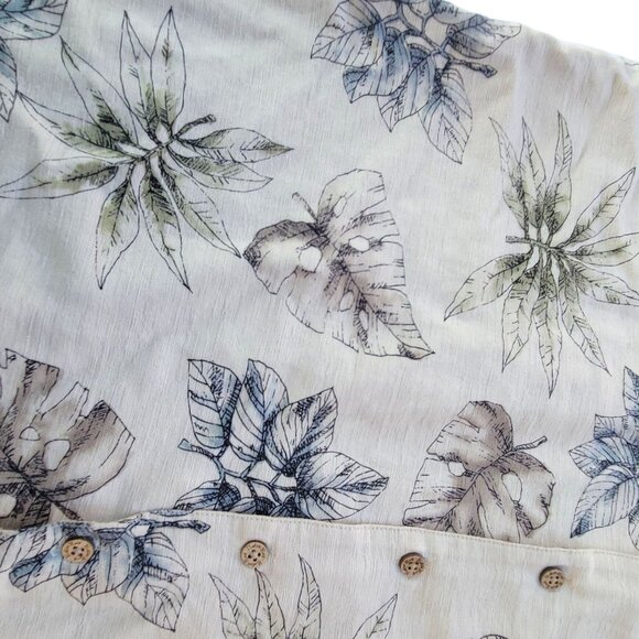 Vtg Batik Bay Mens Silk Hawaiian Shirt M Palm Leaf Print Beige & Blue Vacation - Picture 12 of 15